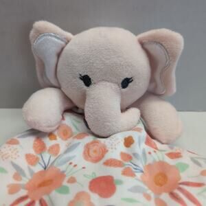 Modern Baby Elephant Lovey Plush w/Teether & Rattle Snuggle Blankie Pink Floral